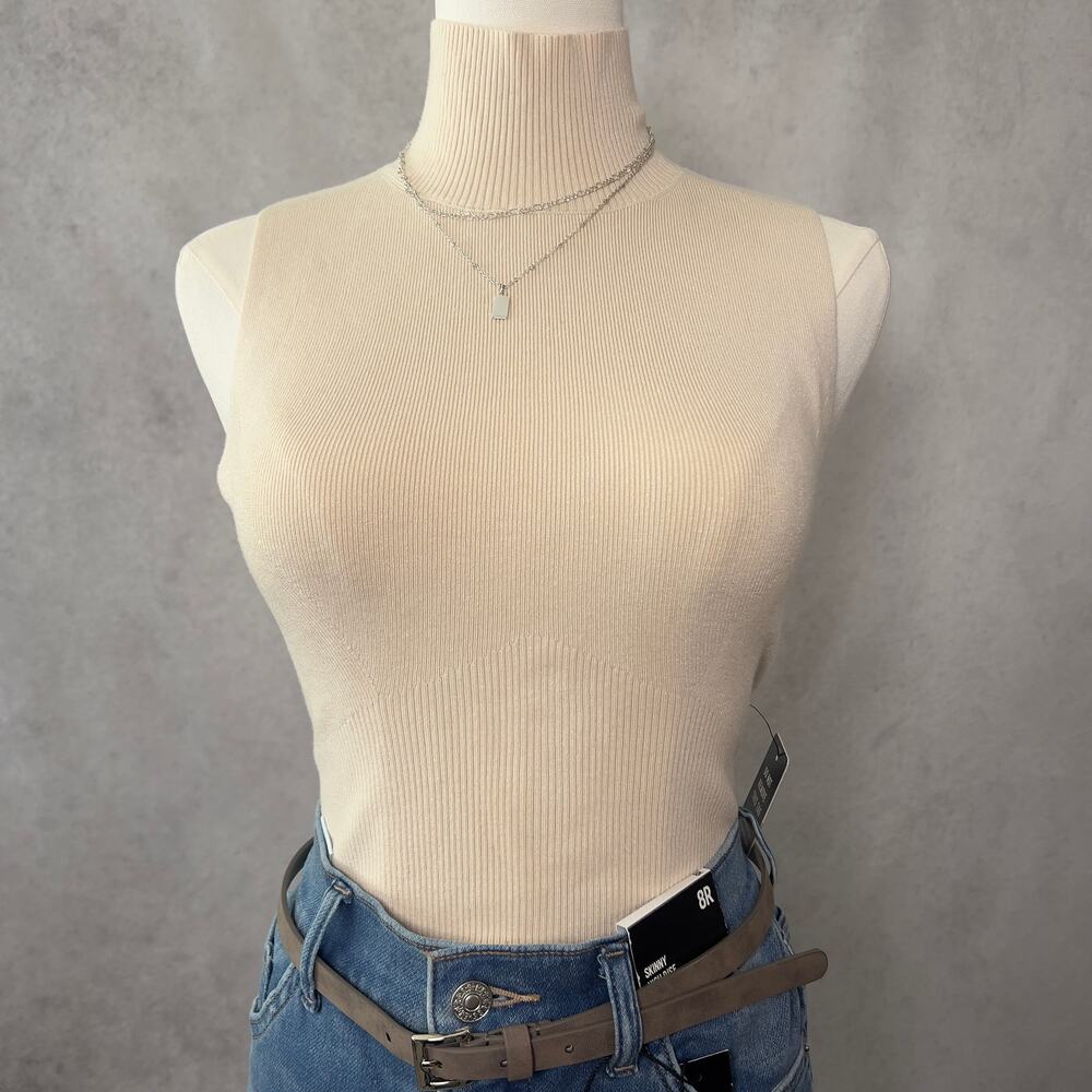 NWT Mock neck knit body contour bodysuit open back size large